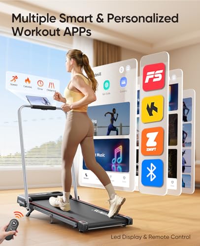 6 in 1 Folding Treadmill with 7% Incline, RUNIMON Walking Pad Treadmills for Home Foldable, 2.5HP Under Desk Running Pad Walk Pads Treadmill 1-12KM/H with LED Display, Magnetic Remote&APP Control - Image 5