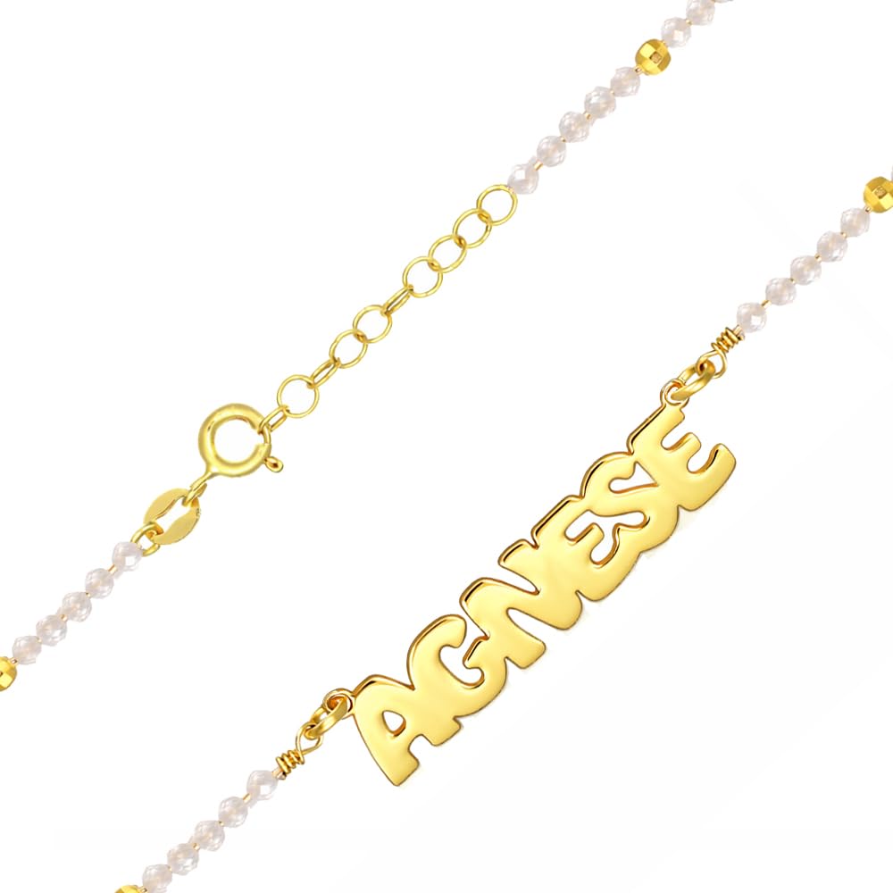 Sakrami Collana Nome Personalizzato Zirconi Colorati Argento 925 Dorato con Sferette Diamantate + Scatola con Dedica Incisa – Idea Regalo Compleanno Comunione Laurea Donna Ragazza