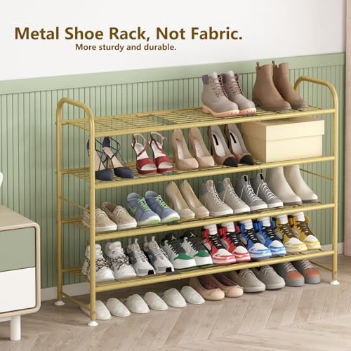 Image of LINZINAR Shoe Rack 4 Tier Storage Organizer for Closet Entryway Metal Gold