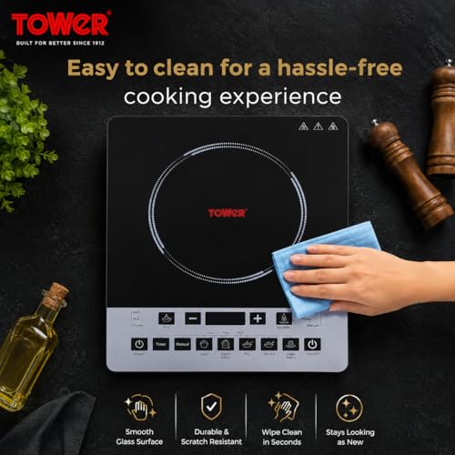 Image of Tower Solace Portable Induction Cooktop 2000W | Single Burner Electric Stove with Touch Control, 11 Cooking Modes & Auto Shut-Off | Energy Efficient | Black