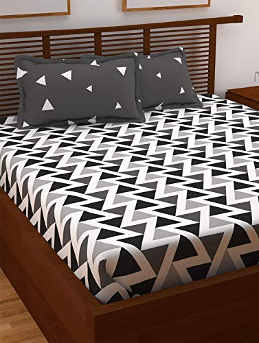 Image of Story@Home 120 TC 1 Bedsheet for Double Bed Cotton with 2 Pillow Covers, Geometric Pattern, Grey