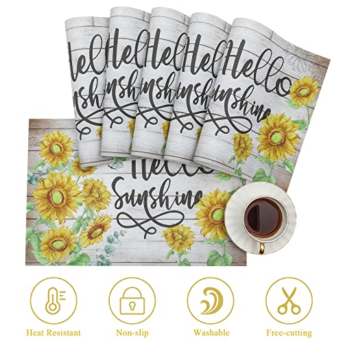 U'artlinesplacemats,Spring Summer Sunflower Placemats Stain Resistant Anti-Skid Washable Pvc Table Mats Woven Vinyl Placemats, Set Of 6 #TOP1