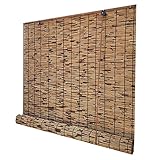 Retro Handgewebt Carbonization Natural Schilf Vorhang, Bambus Rollo Raffrollo Wasserdicht Atmungsaktiv Schatten Sonnenschutz, FüRterrasse Garten Fenster,Mit Lifter(Size:90 * 150cm/36 * 59in)
