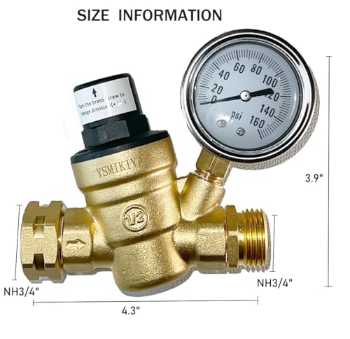 Image of RV Water Pressure Regulator Valve,Brass Lead-Free Adjustable Water Pressure Reducer with Gauge,Inlet Screen Filter,Water Regulator for RV Camper Travel Trailer