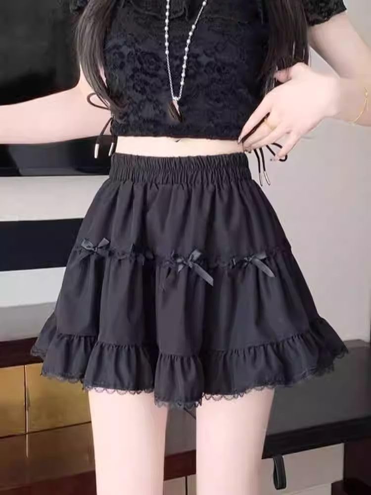 Gonna Mini Kawaii Lolita, con Fiocco, a Volant Multistrato, a Ruché, da Donna