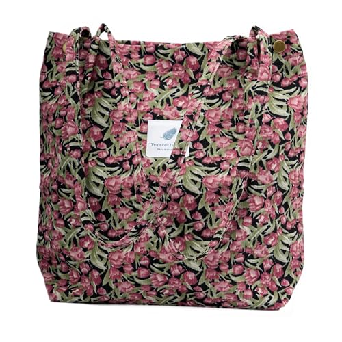 Image of TOPASION Cute Corduroy Tote Bag Canvas Shoulder Handbags for Women Travel Shopping