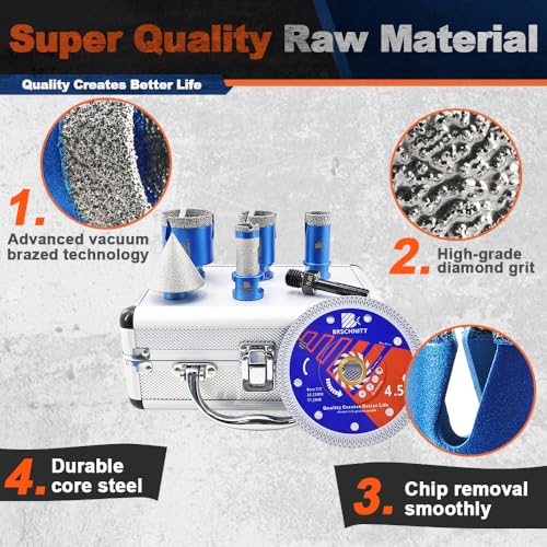 Image of Diamond Core Drill Bit Set - BRSCHNITT Tile Hole Saw Kit 1 inch 1-3 /8 inch2 inch& 4 /5 inch Finger Bit & 2 inch Chamfer Bit for Porcelain Tile Ceramic Marble Granite&Diamond Blade