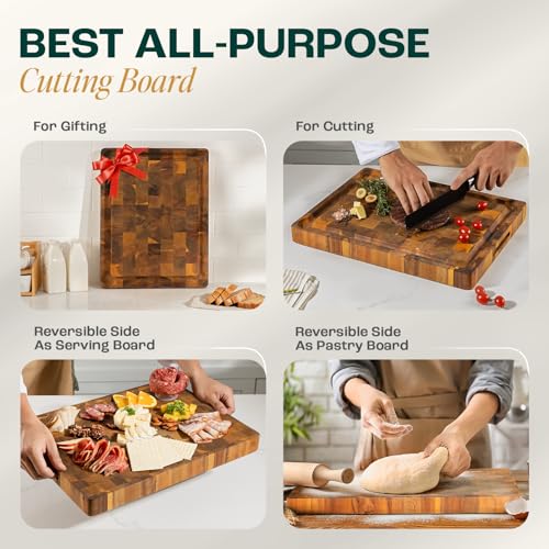 Yes4All Durable Acacia Wood Cutting Board for Kitchen, 24"x15"x1.5" Large End Grain Design, Pre-Oiled Thick Chopping Board with Juice Grooves and Easy Grip Handles, Ideal for Meal Prep and Serving by Yes4All - Image 5