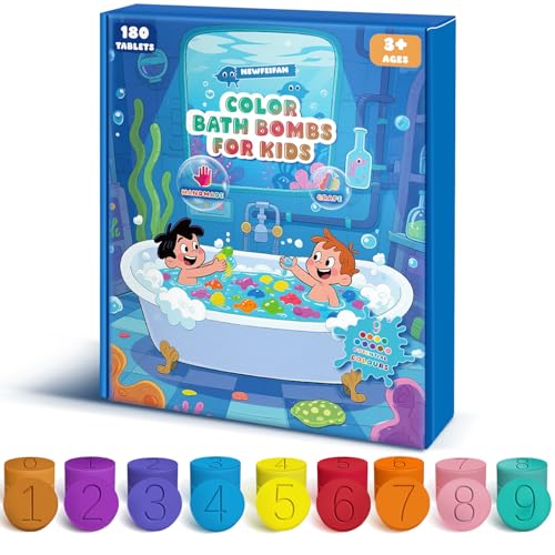 Bath Bombs for Kids, Boys & Girls Teen Easter Basket Stuffers, 180 Mini Color Tablets in 9 Bright Colors for Creative Bathtub Art Bath Toys Fun...
