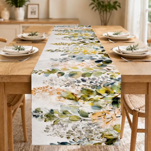 Image of Nuxovilar Watercolor Leaves Table Runner Flax 13x72 in