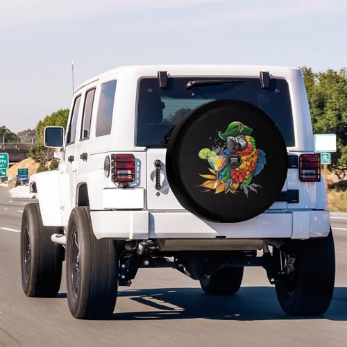 Image of Tropical Parrot Macaw with Sunglass Spare Tire Cover with Backup Camera Hole Wheel Tire Cover Fit Trailer, RV, SUV and Many Vehicle 17inch