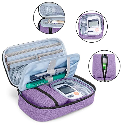 Curmio Diabetic Supplies Bag For Glucose Meter, Medication, Insulin Pens And Other Diabetes Care Supplies, Diabetes Travel Organizer Case With Detachable Pouches, Purple (Bag Only) #TOP1