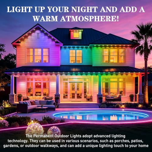 HCMTGW 300FT Permanent Outdoor Lights, RGB+IC Waterproof Smart LED Eaves Lights with App & Remote Control, for Christmas and Holiday Decor, Daily and Accent Lighting for House Roof, Patio and Garden - image 3