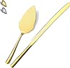 Gold Wedding Cake Knife and Server Set, Stainless Steel Cake Cutting Set, Include Cake Cutter and Cake Server for Parties, Activities, Family, Dishwasher Safe (Shiny Gold)