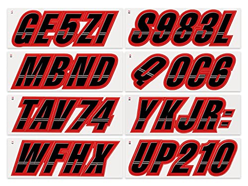 Image of STIFFIE Techtron Black /Red 3 inch Boat & PWC Registration Decals • Numbers Letters Stickers