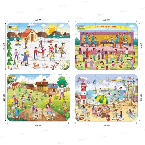 Image of ABYZ Wooden Jigsaw Music Concert, Ice Skating, Gardening, Beach Puzzles 120pcs for Kids of Age 3-5 Years, Set of 4