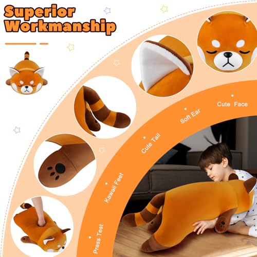 Image of Auspicious beginning 30'' Giant Red Panda Plush Stuffed Animal - Large Sleeping Plush Toy Pillow, Cute Hugging Plushie, Room Decor, Christmas Birthday Gifts for Kids Girls Boys Valentine's Day Gift