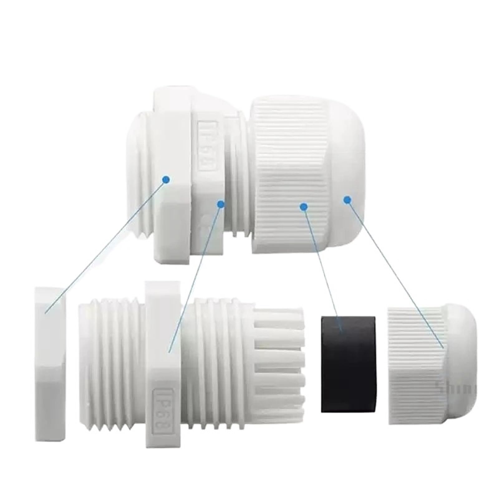 10 Stück wasserdichte Kabelverschraubungen NPT 1/4 NPT 1/2 NPT 3/8 Kupplung für Kabel aus schwarzem Nylon schwer entflammbar Anschluss für Kabel von 4 bis 25 mm IP68(G3l4 Fit 13-18 White)