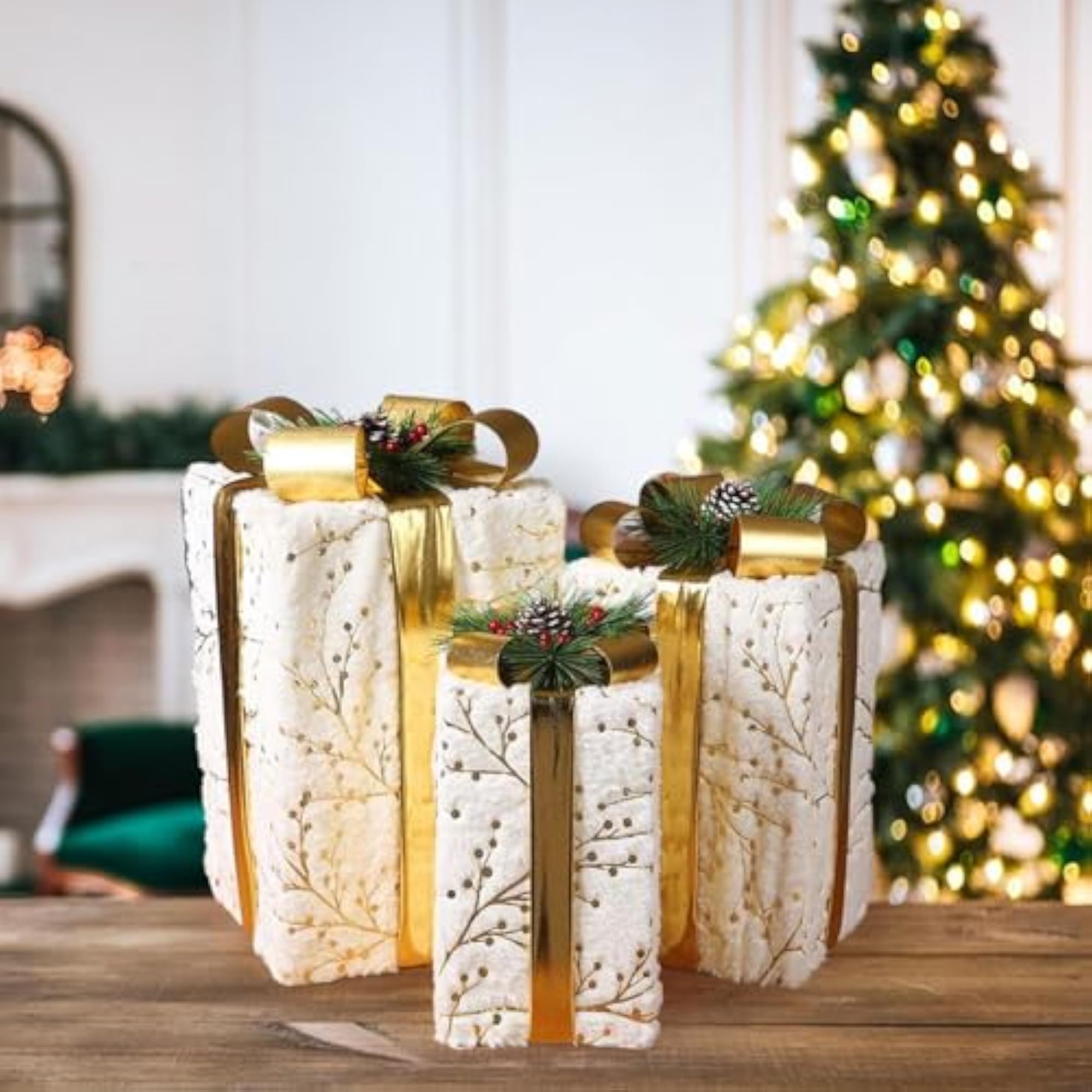 3Pcs Gift Boxes for Christmas Decoration, Rectangle