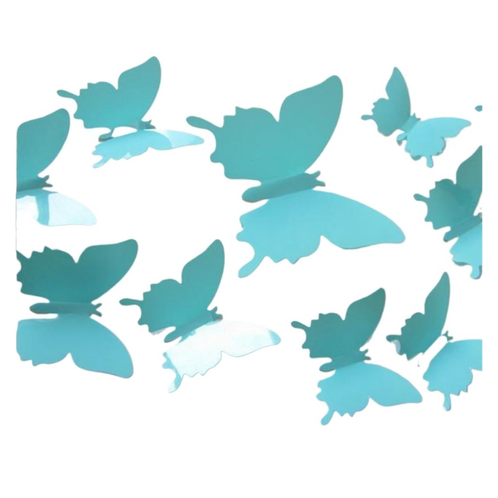 12pcs PVC 3D Butterfly Mirror Wall Stickers Cute Butterflies Smooth Bright Surface Art Decals Home Decoration(Light blue)