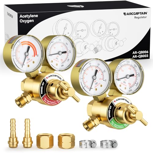 ARCCAPTAIN Small Oxygen Acetylene Regulator Set, CGA540 & CGA200 Compatible, for 9/16'-18 B-Size and...