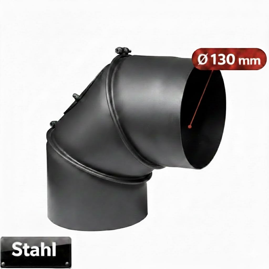 Ofenrohr 90° Grad Mit Reinigungsöffnung Ø 130 mm Rauchrohr Bogen Aus 2 mm Stahl Für Holzofen Kaminofen Schwarz Kaminanschlussrohr Abgasrohr Kamin