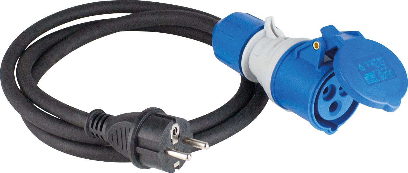 as - Schwabe Juego de camping de 5 piezas – Cable de extensión CEE de 25 m con conector CEE y acoplamiento CEE – Funda protectora para cable – 2 x 1,5 m Cable adaptador – Linterna LED 100 lúmenes