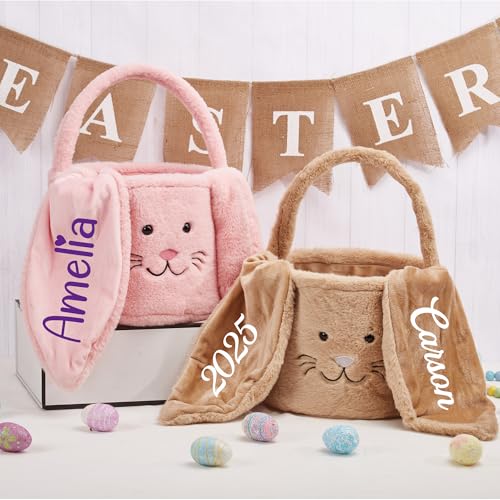 Personalized Easter Basket, Custom Plush Bunny Ear...