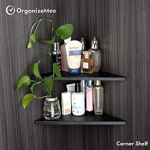 Image of OrganizeMee Corner Shelf For Wall,Bathroom Organizer,Shelves Decoration Items For Living Room Bedroom corner,Long Life Than Wood,Glass Self Decor Show Pieces floating shelfs Home Bedroom Rack,Kitchen Corners Organizers,1YR Warranty:Black Set of 4