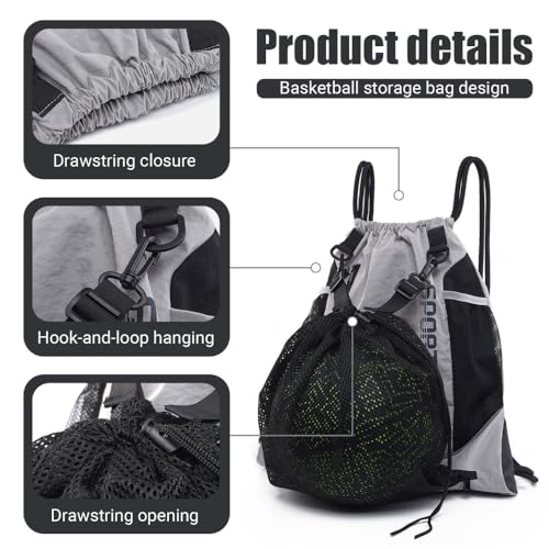 MiOYOOW Sports Drawstring Backpack, Waterproof Basketball Bag Large Gym Mesh Pockets for Outside Swimming Travel Beach2