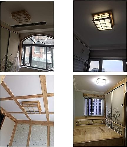 Luz de techo de madera maciza regulable E27 para salón y dormitorio de 35cm con mando 4