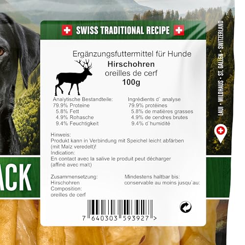 DeliBest Premium Hirschohren mit Malz I Kauartikel für Hunde zur Unterstützung der Zahngesundheit I Hunde Kauartikel zu 100% natürlich ohne chemische Zusätze I Hundesnacks 100 g