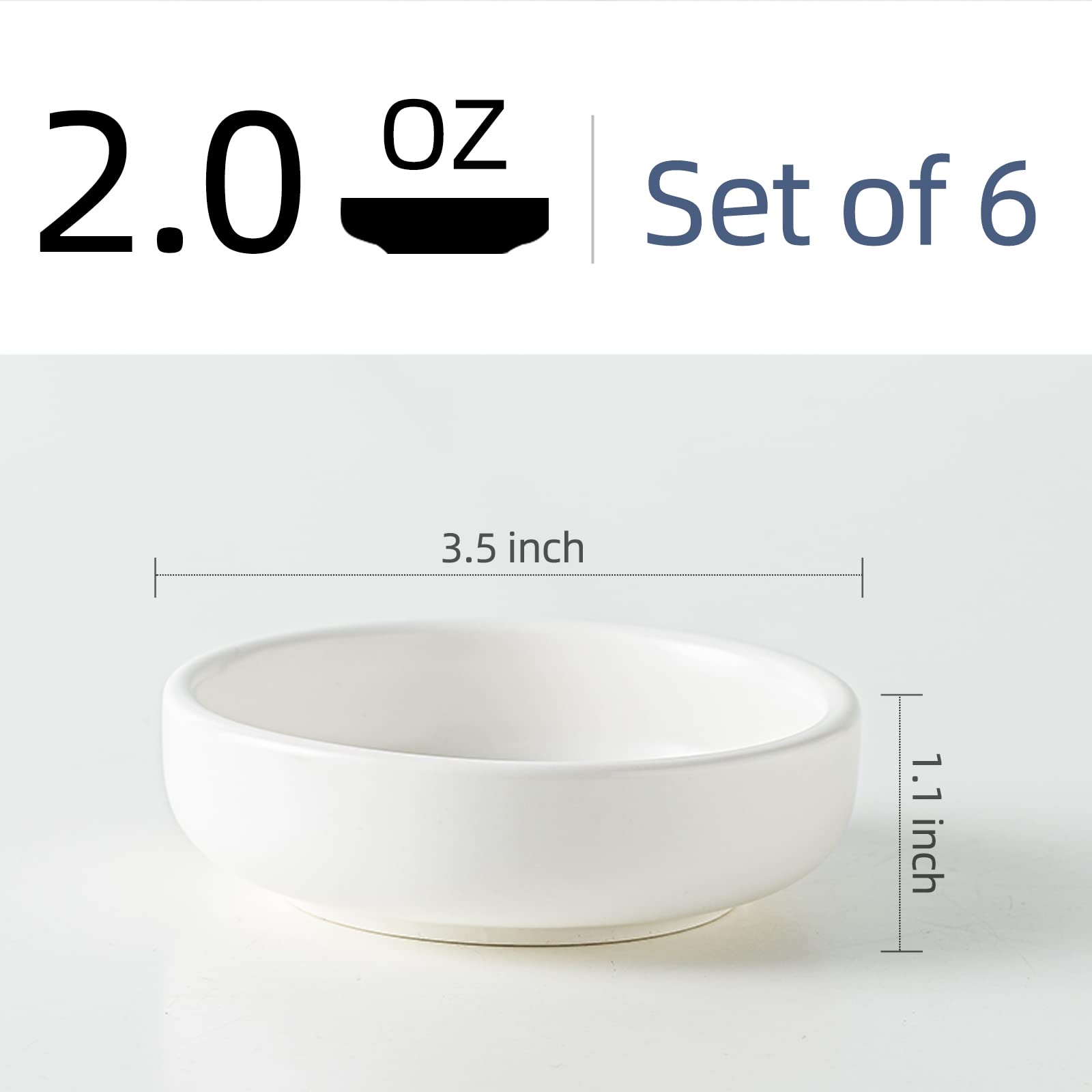 KAMAIDI Dipping Bowls Set, Ceramic Dipping Sauce Dishes, 2 oz Soy Sauce Dish, Side Dish Bowls, Small Bowl/Dish for BBQ, Condiments, Appetizer, Dessert, Sushi, Set of 6 (White)