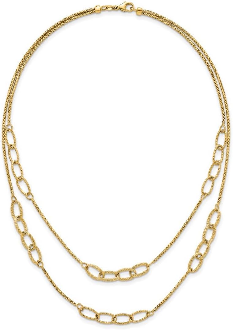 JewelryWeb 7.45mm 14k Solid Yellow Gold Polished and Textured Woven 2 Strand Necklace 17.5 Inch Strand Necklace for Women