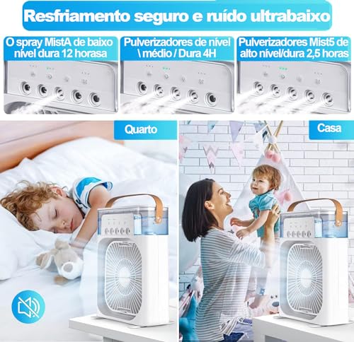 Ventilador de ar condicionado portátil, Mini Ar Condicionado Umidificador Climatizador com tanque de