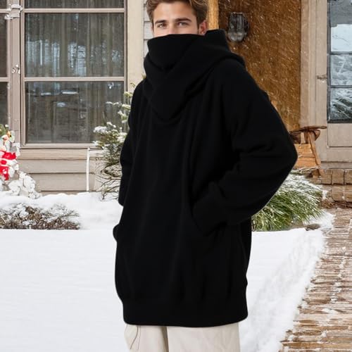 Mens Oversized Cowl Neck Hoodie Winter Blank Long Sleeve Hooded Thick Sweatshirts Cotton Lined Warm Commute Pullover2