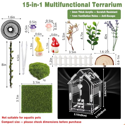 Image of 15pcs Jumping Spider Enclosure Kit with Decor Set | Scratch-resistant acrylic, 1mm vent, magnetic lock, includes 15 decor pieces for spider, mantis, tarantula