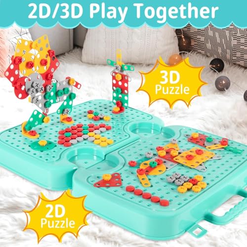 Image of Electric Drill Screw Tool Set Creative Mosaic Puzzle Toy, 224 Pcs 3D Creativity Educational Kit Construction Toy Birthday Gift for Ages 3 4 5 6 Years Boys Girls (Bus Shape Blue)