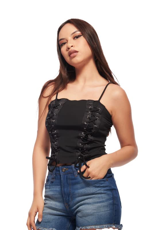 Buy IZF Two Side Laceup Corset Top L Black at Amazon.in