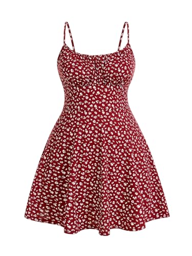 Image of BEAUDRM Women's Plus Size Floral Cami Dress Bow Tie Knot Sleeveless A Line Flared Dresses