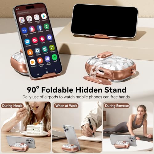 Image of for AirPod Pro 3 Case 2025, with Safty Lock & Phone Stand for Floral AirPod Pro 3 Generation Case Cover for Women Girly, iPod Pro 3 Cases with Keychain & Cleaner Kit -White Lily