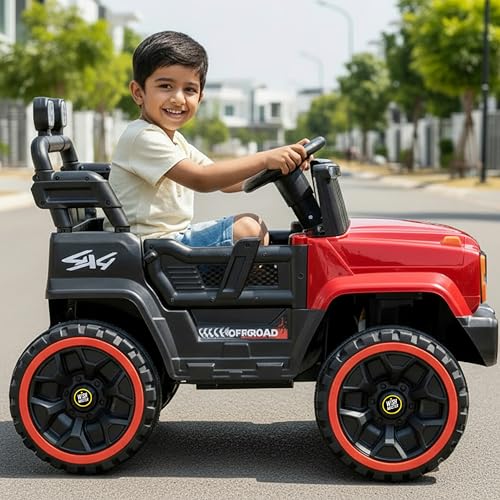 Image of Wishmaster 4x4 Kids Electric Ride On Jeep with Remote Control | Battery Operated Car for Kids 2-6 Years | RGB LED Lights, Bluetooth Music | Birthday Gift | 1-Year Warranty On Motors & Motherboard