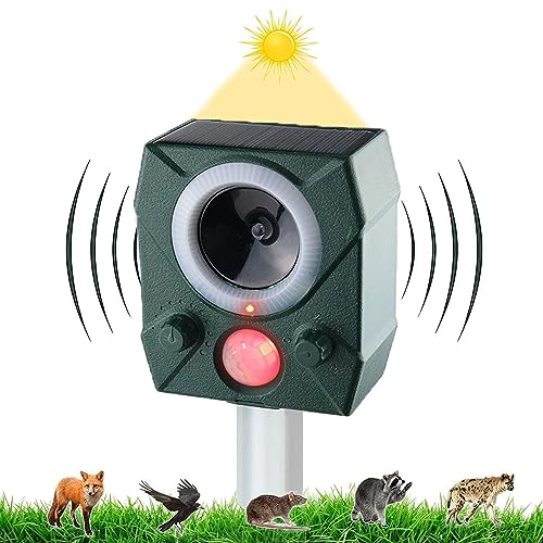 Repellente solare per animali (esterno): sensore vibrazione/movimento, impermeabile con luce lampeggiante, a ultrasuoni, respinge serpenti, talpe, gatti, cani, scoiattoli, cervi, procioni