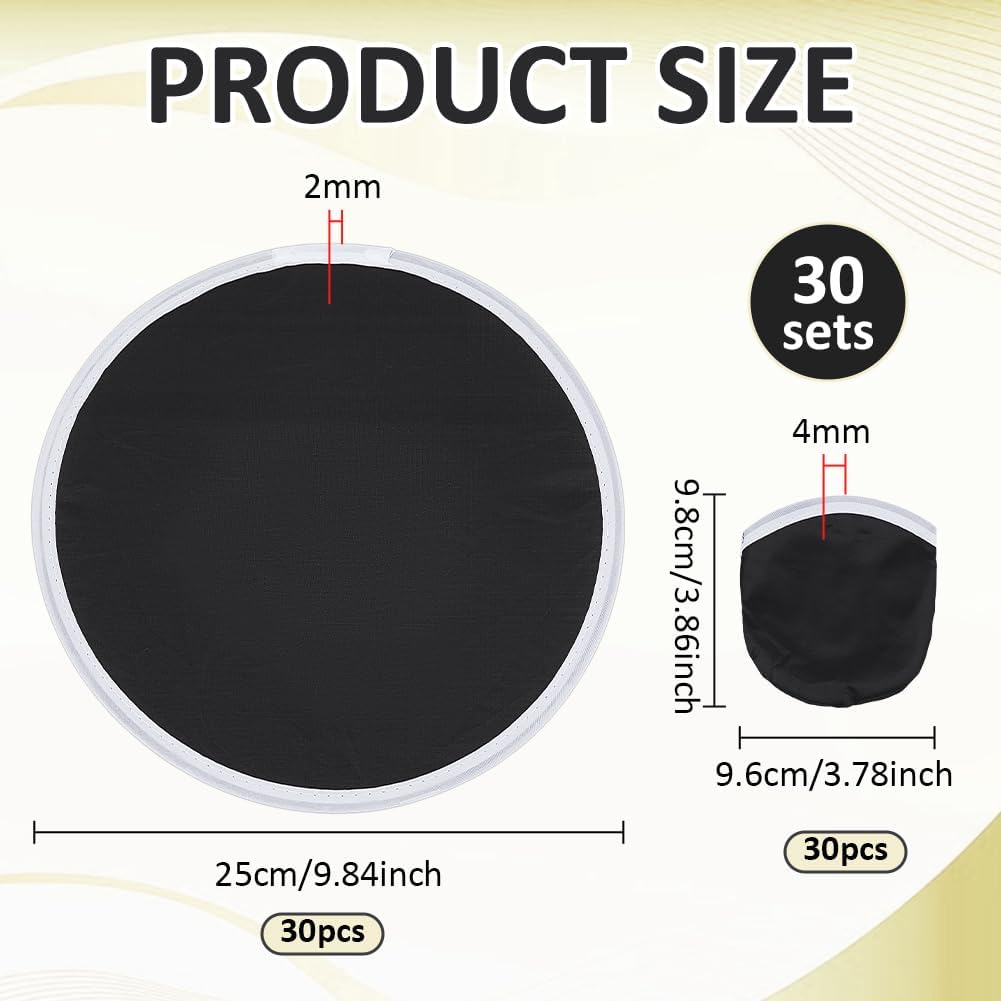 BENECREAT 30 Pcs 9.8inch Black Foldable Flying Disc Fan with Bag, Nylon Sublimation Fans for Beach Parties, Family Activities