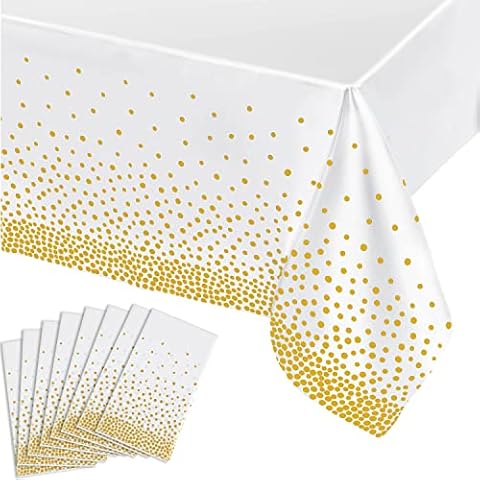 Polka White Gold Dotted Tablecloth Set Cover