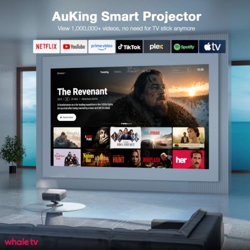 Image of [Now with Netflix & 4700 ANSI] 4K Projector with WiFi and Bluetooth,TOF Real-Time Auto Focus Projector, AuKing Outdoor Movie Home Proyector with Omni-Adjustable Stand(grey)