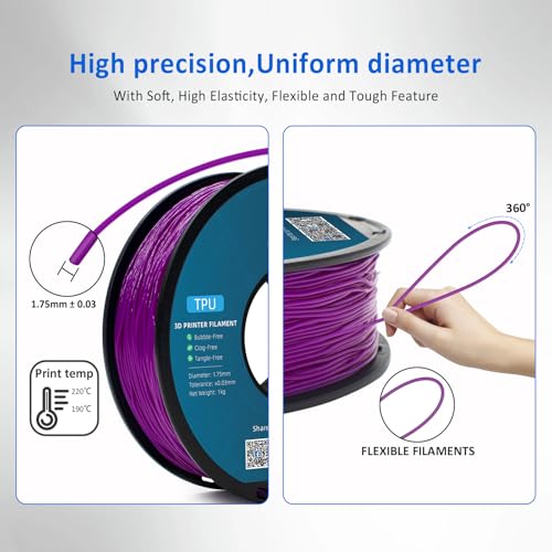 Image of Geeetech TPU Filament 1.75mm - 95A Flexible 3D Printer Filament with High Elasticity, 1KG (2.2lbs) Spool, Dimensional Accuracy ±0.03mm, Fits Most FDM Printers (Purple)