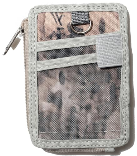 DQL Gift for Veteran Slim Minimalist Front Pocket Wallet, RFID Blocking zipper Credit Card Holder Wallet with clear ID window Detachable D-Ring for Men Women(Camo Desert)2