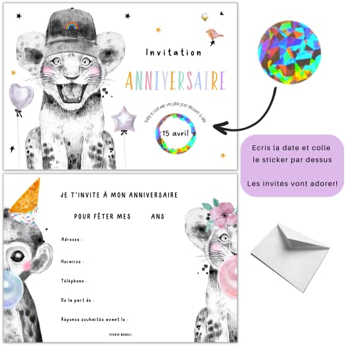 STUDIO MANALI 12 cartes invitation anniversaire à gratter enfant fille et garçon - 12 enveloppes - 12 stickers – vue 4