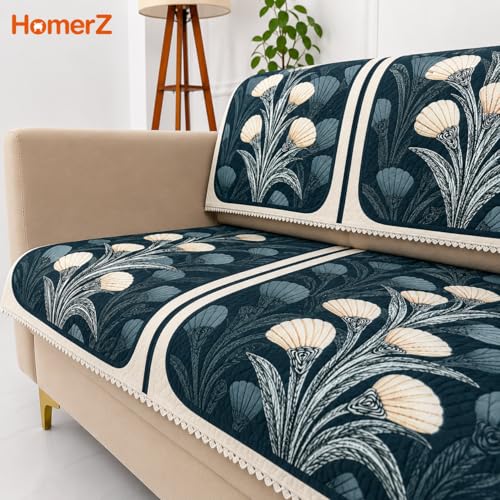 Image of Homerz Premium 'Luxe Series' Sofa Cover | Holland Velvet Fabric | Smooth Finish | Anti-Slip Fleece Backing Couch Protector (Terrace Vein, 1 Seater, Seat Cover with Backrest)